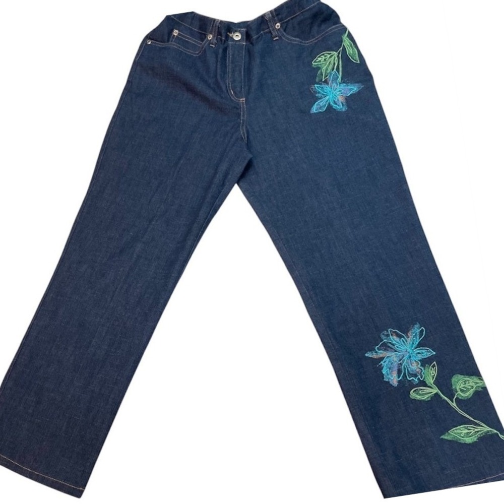 Napa Valley Petite Dark Wash Embroidered Floral Bootcut Jeans Women Size 10P